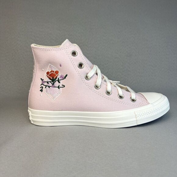 New Converse Chuck Taylor High Top Pink Barely Rose Embroidered Gems Sz 7 w/ Box - Picture 5 of 16
